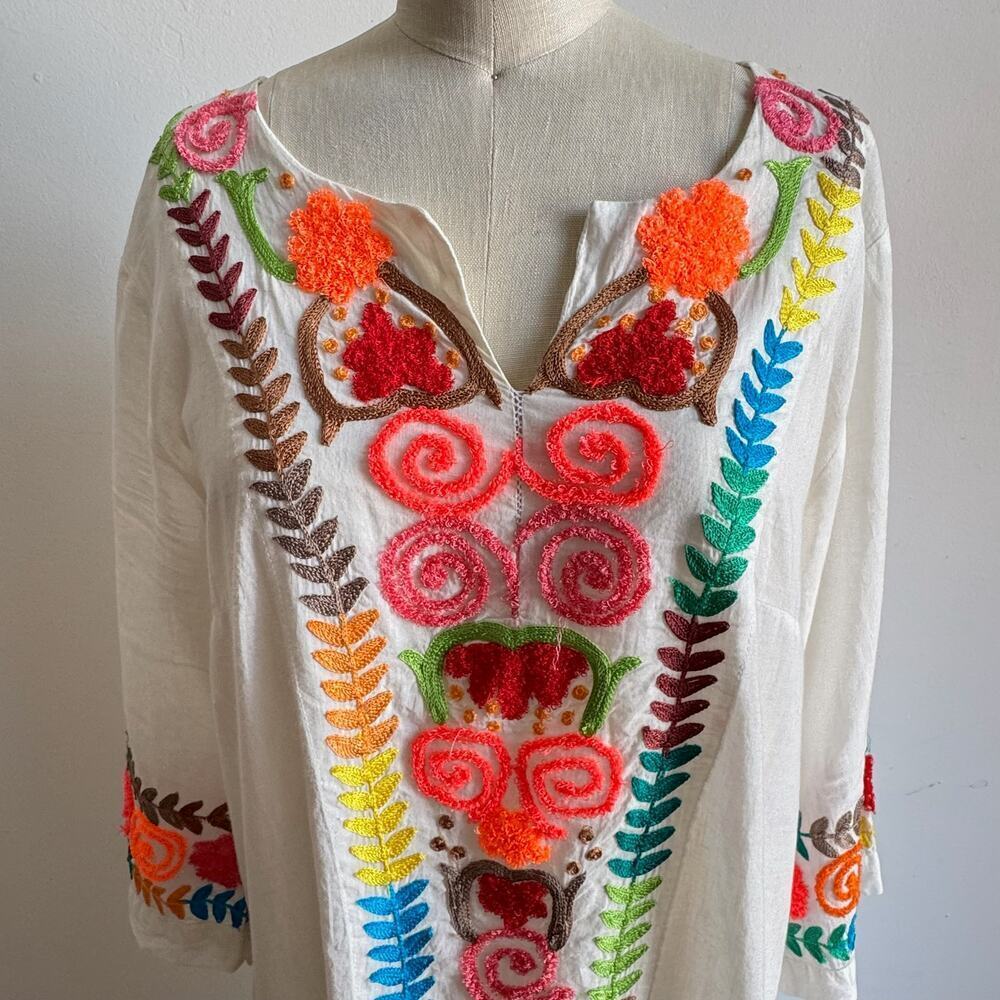 NWT ROBERTA ROLLER RABBIT Boho Anastasia White Embroidered Kaftan - Picture 6 of 12